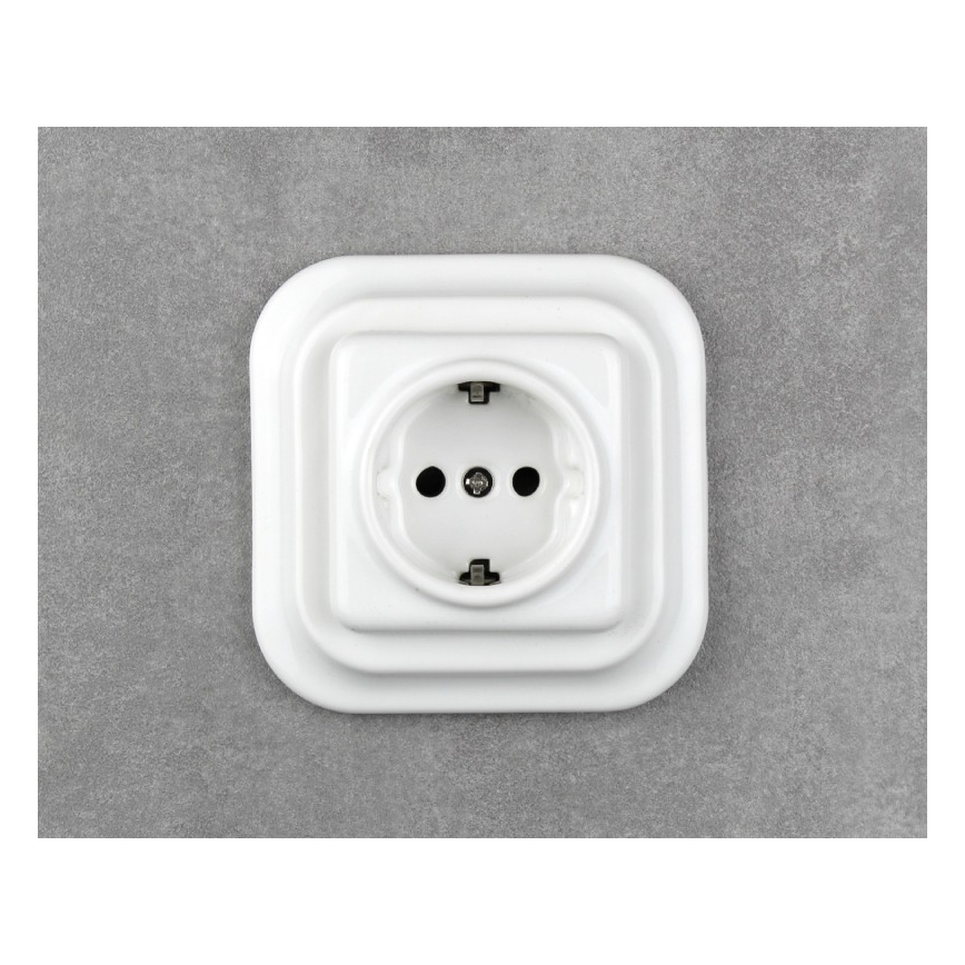 Elhard - Keramisk retro-stikkontakt til hjemmet med SCHUKO-ramme 230V hvid