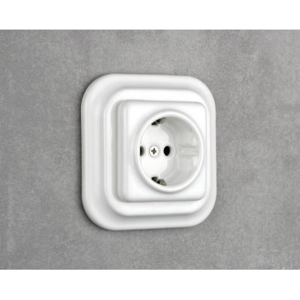 Elhard - Keramisk retro-stikkontakt til hjemmet med SCHUKO-ramme 230V hvid