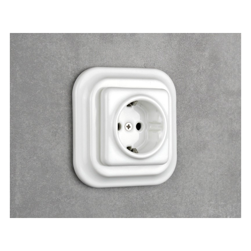 Elhard - Keramisk retro-stikkontakt til hjemmet med SCHUKO-ramme 230V hvid