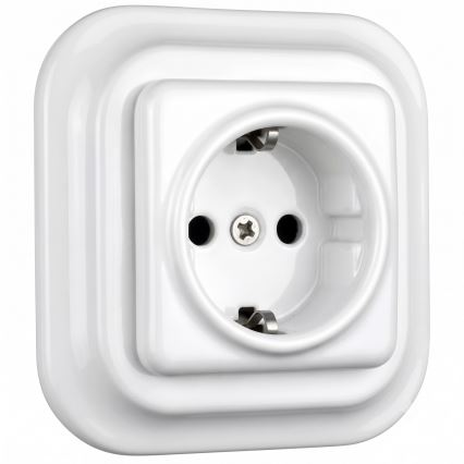 Elhard - Keramisk retro-stikkontakt til hjemmet med SCHUKO-ramme 230V hvid
