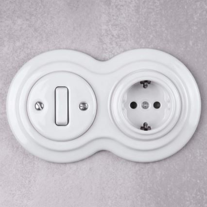 Elhard - Keramisk retroafbryder nr. 1 og 230V-stikkontakt med SCHUKO-ramme, hvid