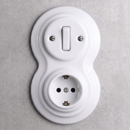 Elhard - Keramisk retroafbryder nr. 1 og 230V-stikkontakt med SCHUKO-ramme, hvid