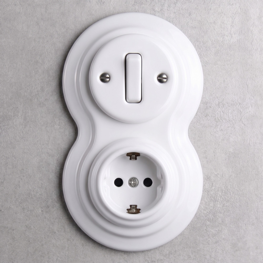 Elhard - Keramisk retroafbryder nr. 1 og 230V-stikkontakt med SCHUKO-ramme, hvid
