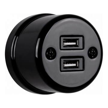Elhard - Keramisk retrostikkontakt med 2x USB-A, sort