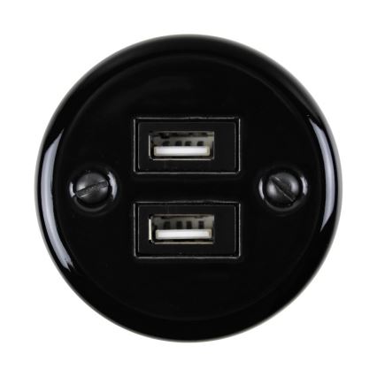 Elhard - Keramisk retrostikkontakt med 2x USB-A, sort