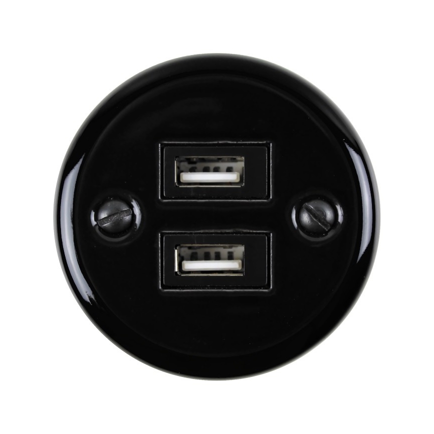 Elhard - Keramisk retrostikkontakt med 2x USB-A, sort