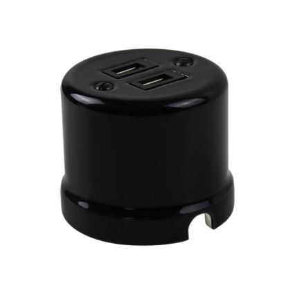 Elhard - Keramisk retrostikkontakt med 2x USB-A, sort