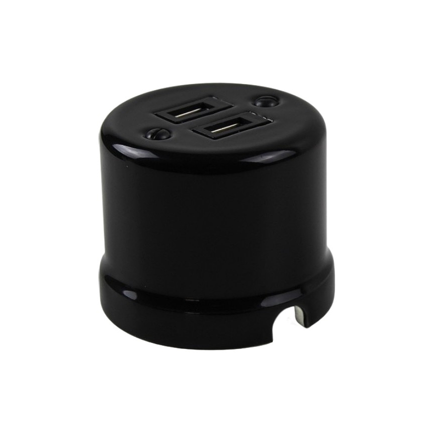 Elhard - Keramisk retrostikkontakt med 2x USB-A, sort