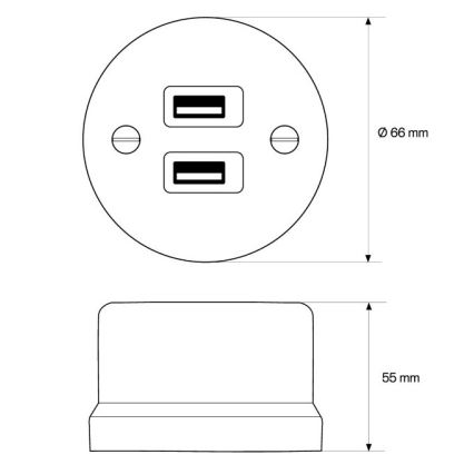 Elhard - Keramisk retrostikkontakt med 2x USB-A, sort
