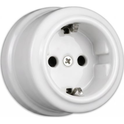 Elhard - Vægmonteret keramisk retro 1-polet afbryder nr. 1 og SCHUKO-stikkontakt 230 V med ramme, hvid
