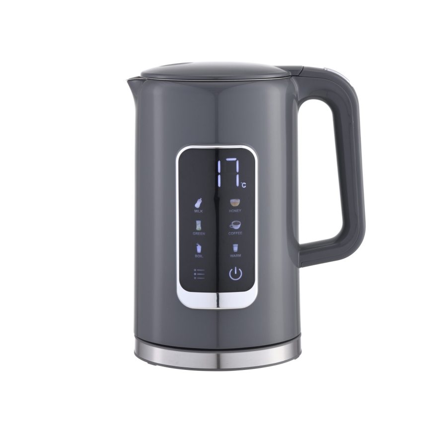 Elkedel med LCD-display 1,7 l 2200W/230V grå + rejsekop 450 ml