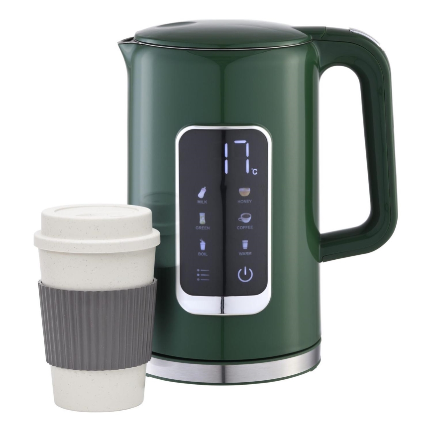 Elkedel med LCD-display 1,7 l 2200W/230V grøn + rejsekop 450 ml