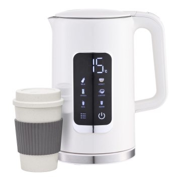 Elkedel med LCD-display 1,7 l 2200W/230V hvid + rejsekop 450 ml