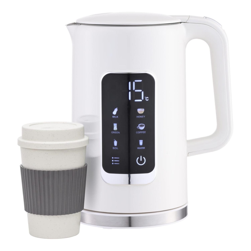 Elkedel med LCD-display 1,7 l 2200W/230V hvid + rejsekop 450 ml