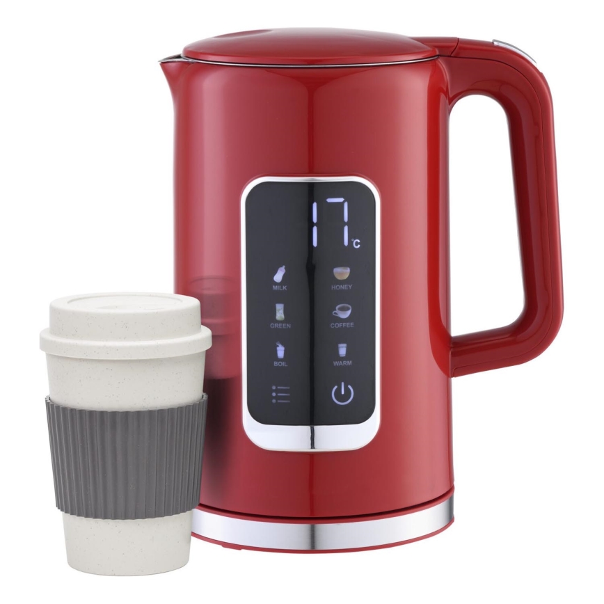 Elkedel med LCD-display 1,7 l 2200W/230V rød + rejsekop 450 ml
