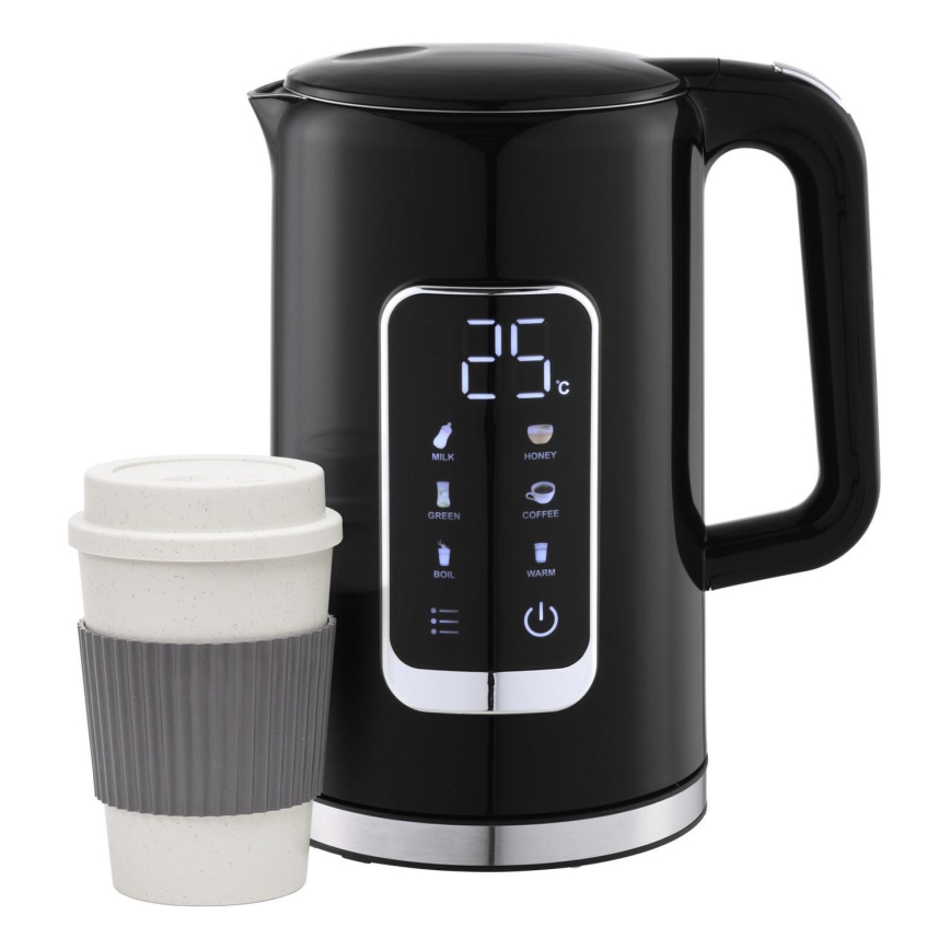 Elkedel med LCD-display 1,7 l 2200W/230V sort + rejsekop 450 ml