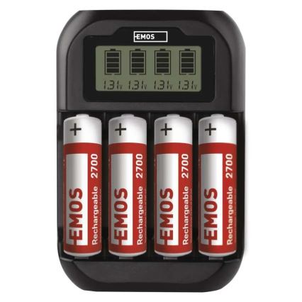 Batterioplader med LCD-display 4xAA/AAA 5V