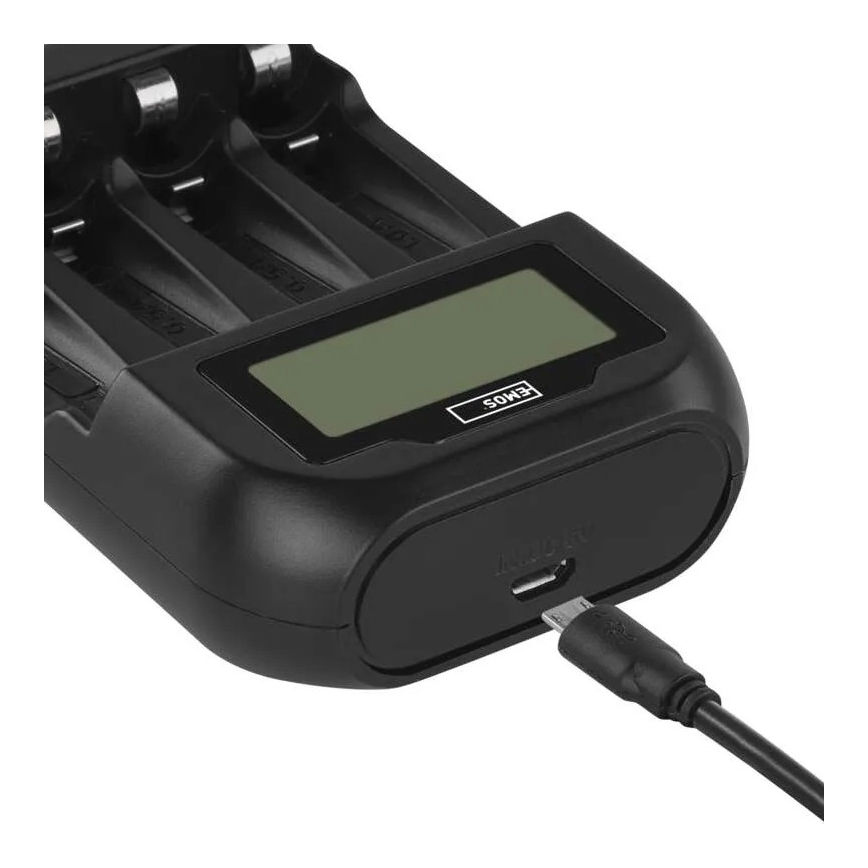 Batterioplader med LCD-display 4xAA/AAA 5V