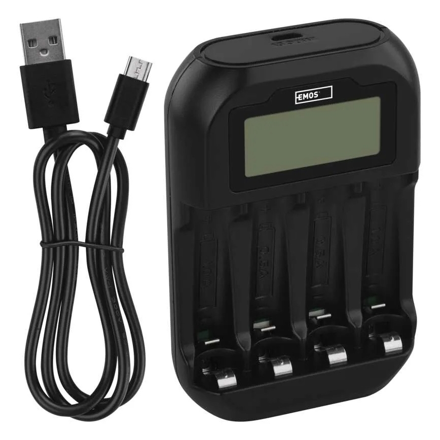Batterioplader med LCD-display 4xAA/AAA 5V