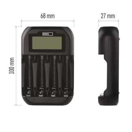 Batterioplader med LCD-display 4xAA/AAA 5V