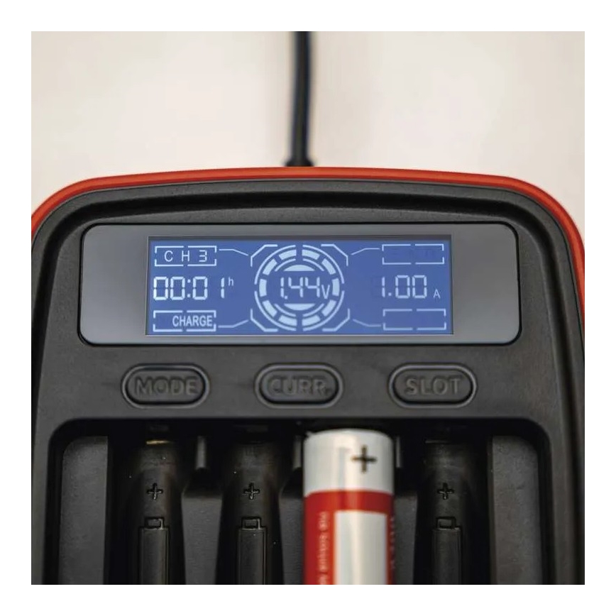 Batterioplader med LCD-display 4xAA/AAA 5V