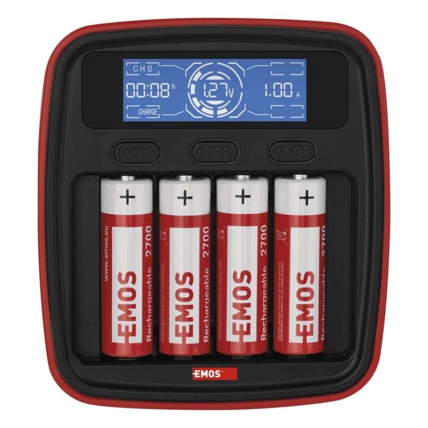 Batterioplader med LCD-display 4xAA/AAA 5V