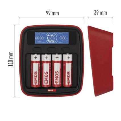 Batterioplader med LCD-display 4xAA/AAA 5V