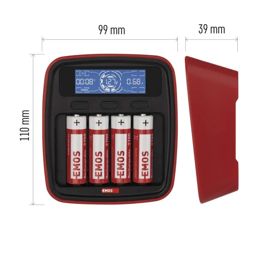 Batterioplader med LCD-display 4xAA/AAA 5V