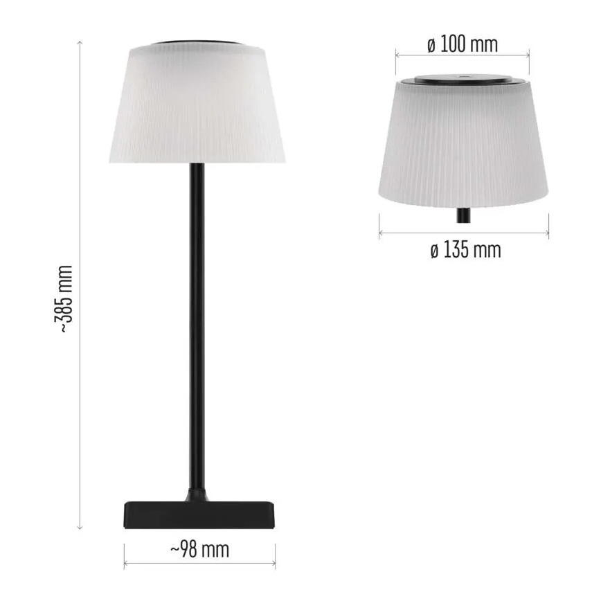 LED lampe dæmpbar og genopladelig KATIE LED/4W/10V 1800 mAh IP44 CRI 90 sort