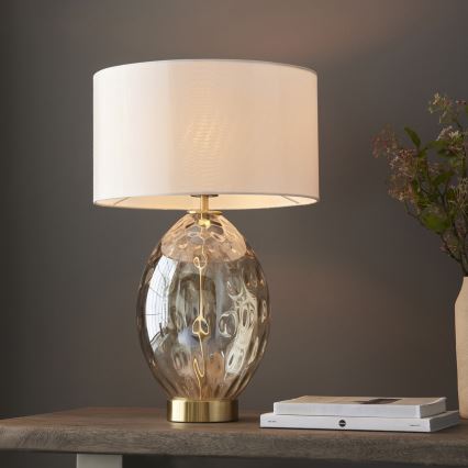 Endon 101150 - Dæmpbar bordlampe ELIN 1xE27/10W/230V hvid/messing/røget beige