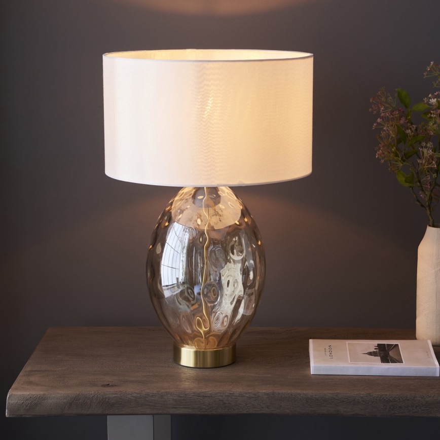 Endon 101150 - Dæmpbar bordlampe ELIN 1xE27/10W/230V hvid/messing/røget beige