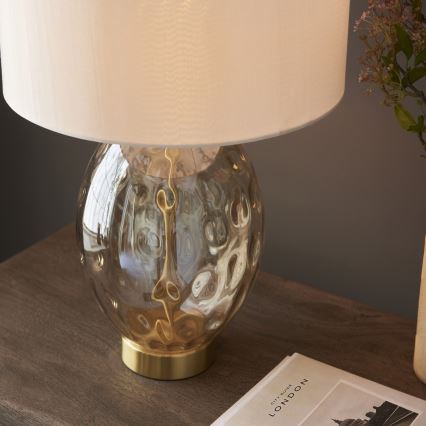 Endon 101150 - Dæmpbar bordlampe ELIN 1xE27/10W/230V hvid/messing/røget beige