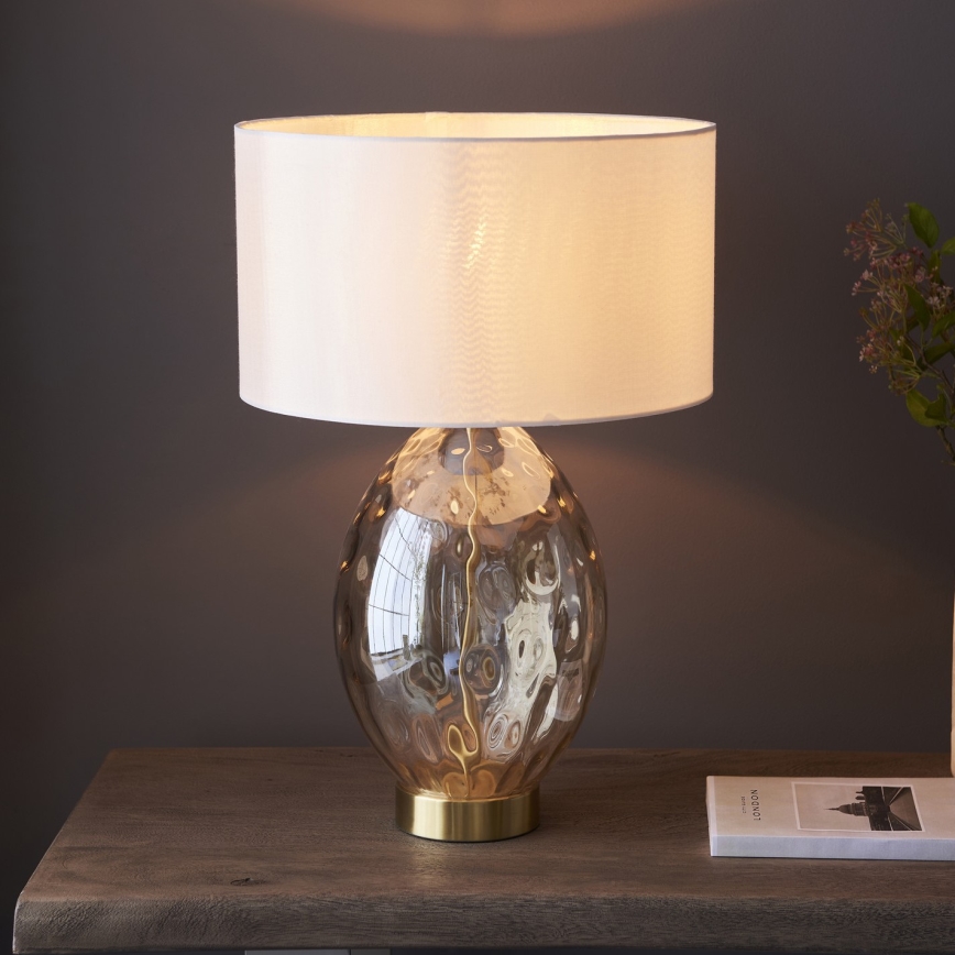 Endon 101150 - Dæmpbar bordlampe ERIN 1xE27/10W/230V hvid/messing/røgfarvet beige