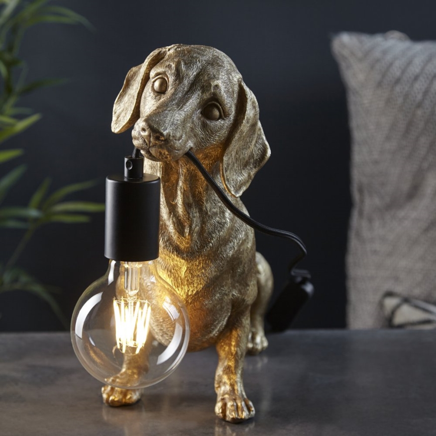 Endon 101187 - Bordlampe DACHSHUND 1xE27/10W/230V guldfarvet