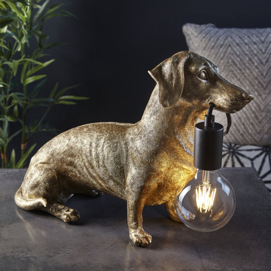 Endon 101187 - Bordlampe DACHSHUND 1xE27/10W/230V guldfarvet