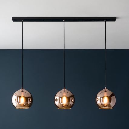 Endon 102929 - Pendel BOLI 3xE27/10W/230V sort/røget brun