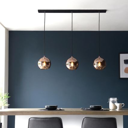 Endon 102929 - Pendel BOLI 3xE27/10W/230V sort/røget brun