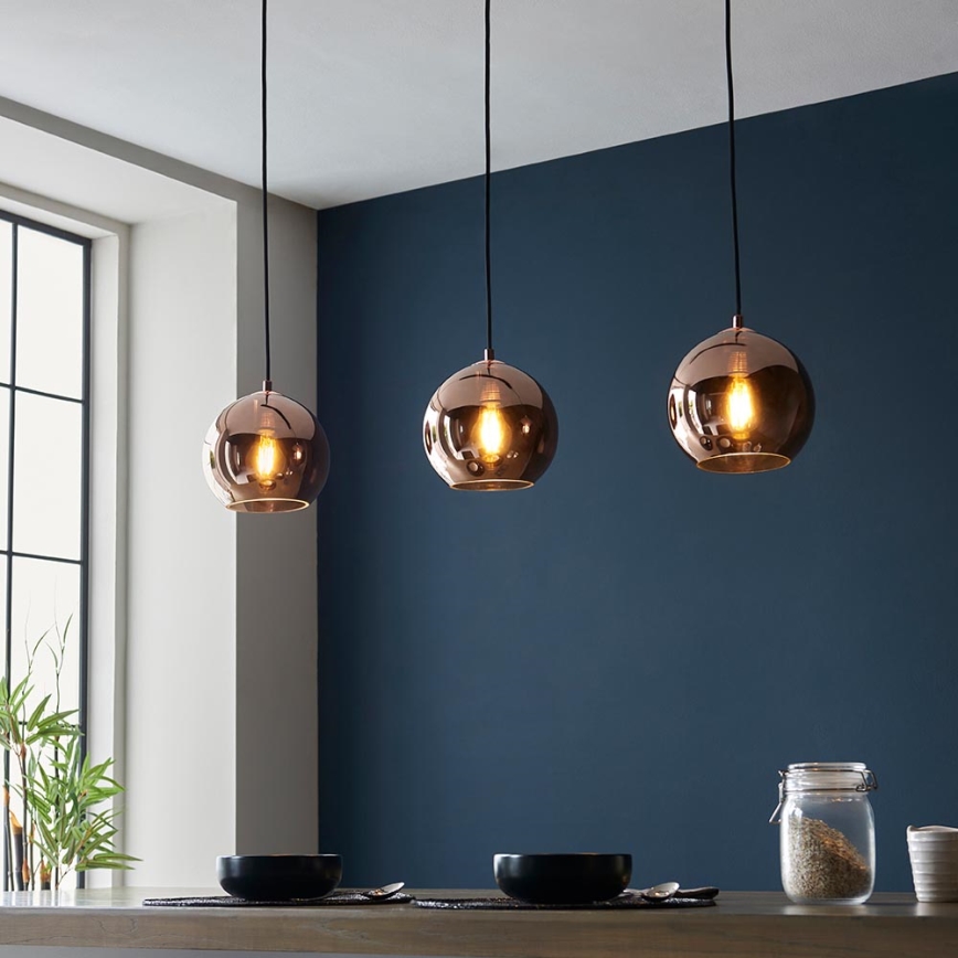 Endon 102929 - Pendel BOLI 3xE27/10W/230V sort/røget brun