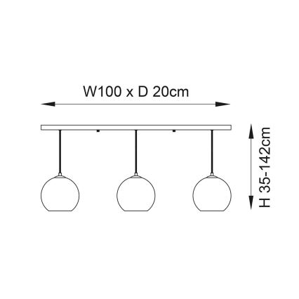 Endon 102929 - Pendel BOLI 3xE27/10W/230V sort/røget brun