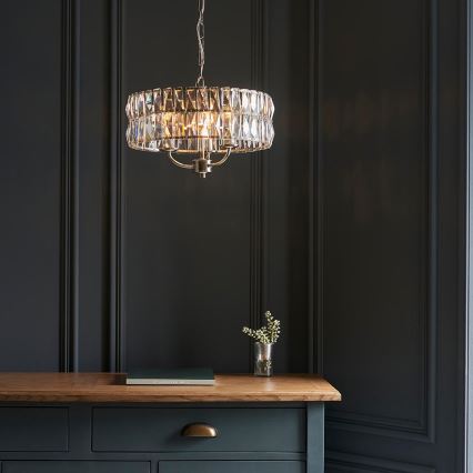 Endon 104466 - Pendel med kædeophæng CLIFTON 3xE14/6W/230V skinnende krom/transparent diameter 38,5 cm