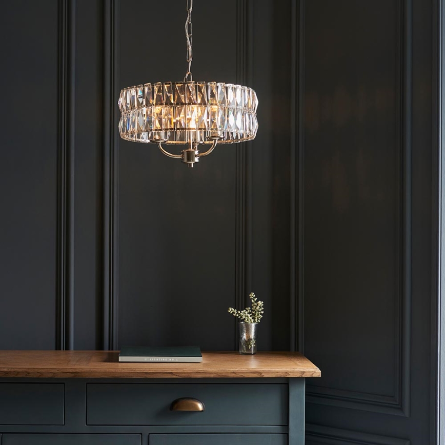 Endon 104466 - Pendel med kædeophæng CLIFTON 3xE14/6W/230V skinnende krom/transparent diameter 38,5 cm