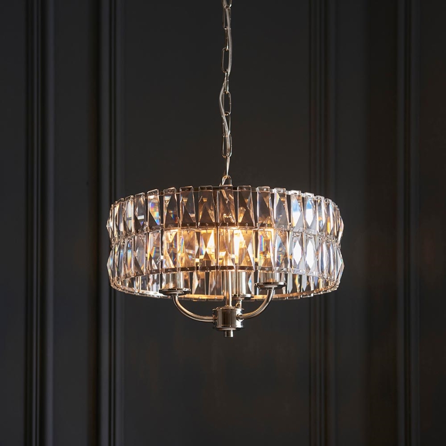 Endon 104466 - Pendel med kædeophæng CLIFTON 3xE14/6W/230V skinnende krom/transparent diameter 38,5 cm