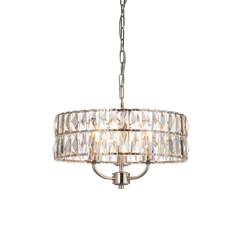 Endon 104466 - Pendel med kædeophæng CLIFTON 3xE14/6W/230V skinnende krom/transparent diameter 38,5 cm