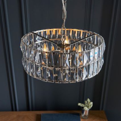 Endon 104466 - Pendel med kædeophæng CLIFTON 3xE14/6W/230V skinnende krom/transparent diameter 38,5 cm