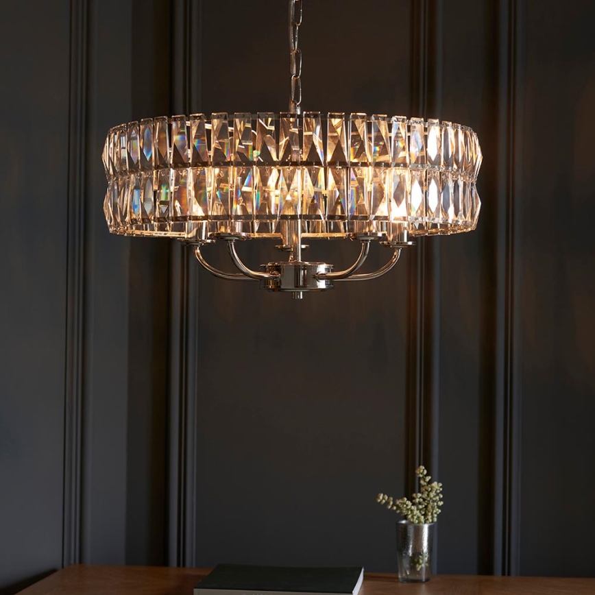 Endon 104467 - Pendel med kædeophæng CLIFTON 5xE14/6W/230V skinnende krom/transparent diameter 50,5 cm