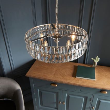 Endon 104467 - Pendel med kædeophæng CLIFTON 5xE14/6W/230V skinnende krom/transparent diameter 50,5 cm