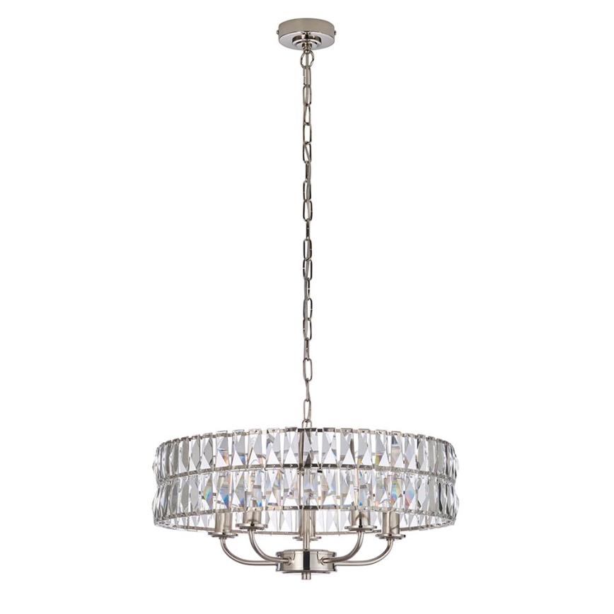 Endon 104467 - Pendel med kædeophæng CLIFTON 5xE14/6W/230V skinnende krom/transparent diameter 50,5 cm