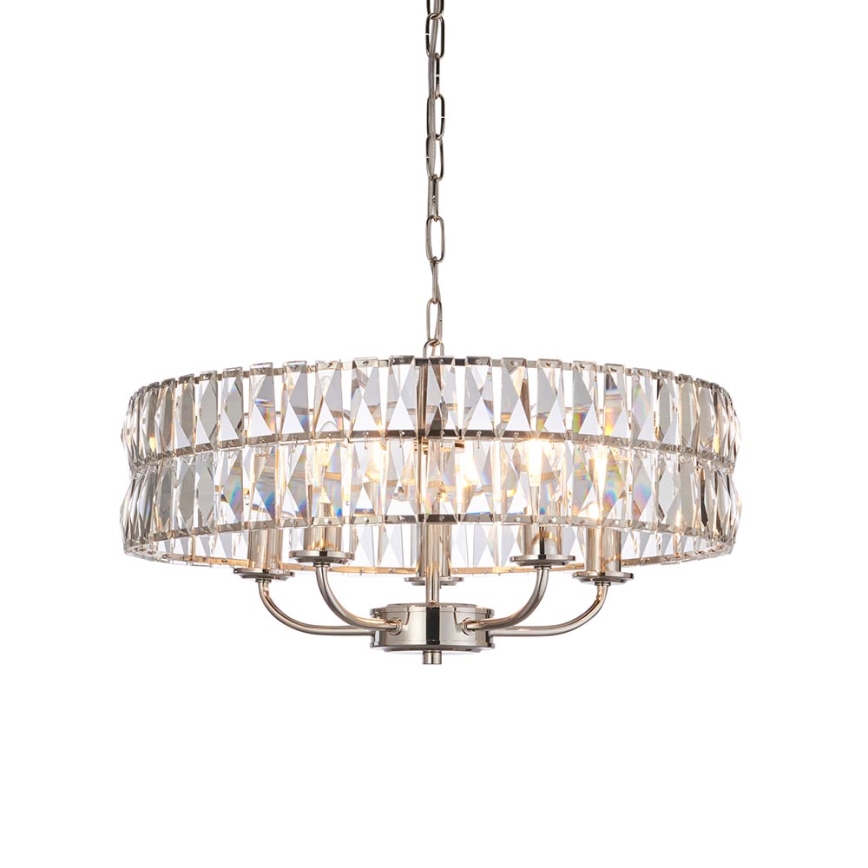 Endon 104467 - Pendel med kædeophæng CLIFTON 5xE14/6W/230V skinnende krom/transparent diameter 50,5 cm