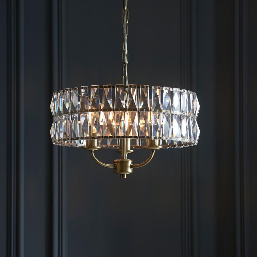 Endon 106243 - Kædeophængt lysekrone CLIFTON 3xE14/6W/230V Ø 38,5 cm messing/klar glas