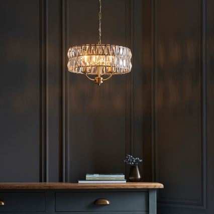 Endon 106243 - Kædeophængt lysekrone CLIFTON 3xE14/6W/230V Ø 38,5 cm messing/klar glas